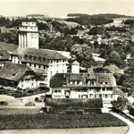 Postkarte von Flamatt, mit Mühle und Kino. 1950er/60er